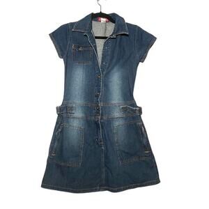 Vintage Y2k NWT Jeanie Bleu Denim Button Down Collared Belted Dress sz 12/ M